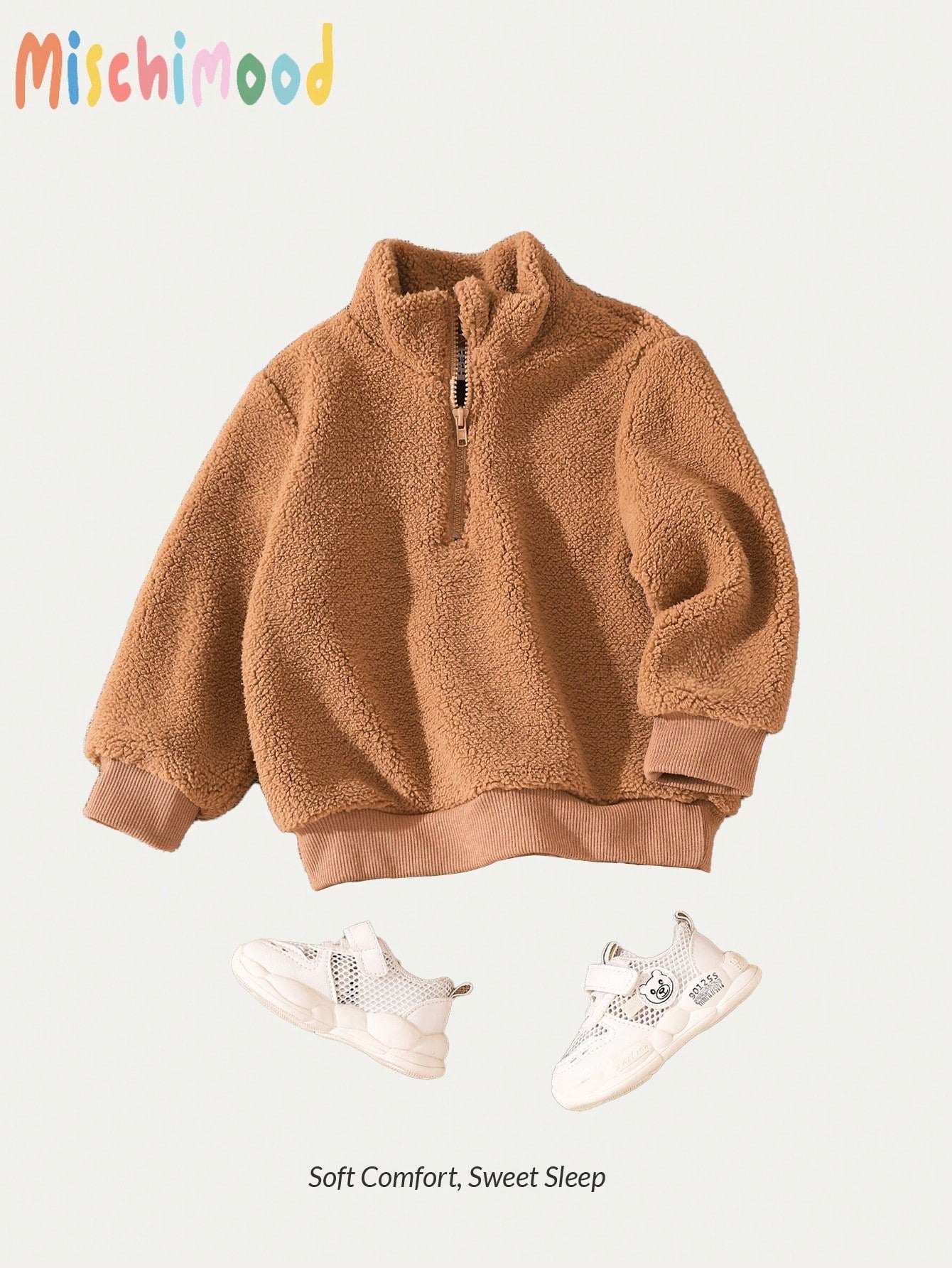 بلوزة هودي بأكمام طويلة مبطنة بالبر للرجال/أولاد الرضع خاكي عادي