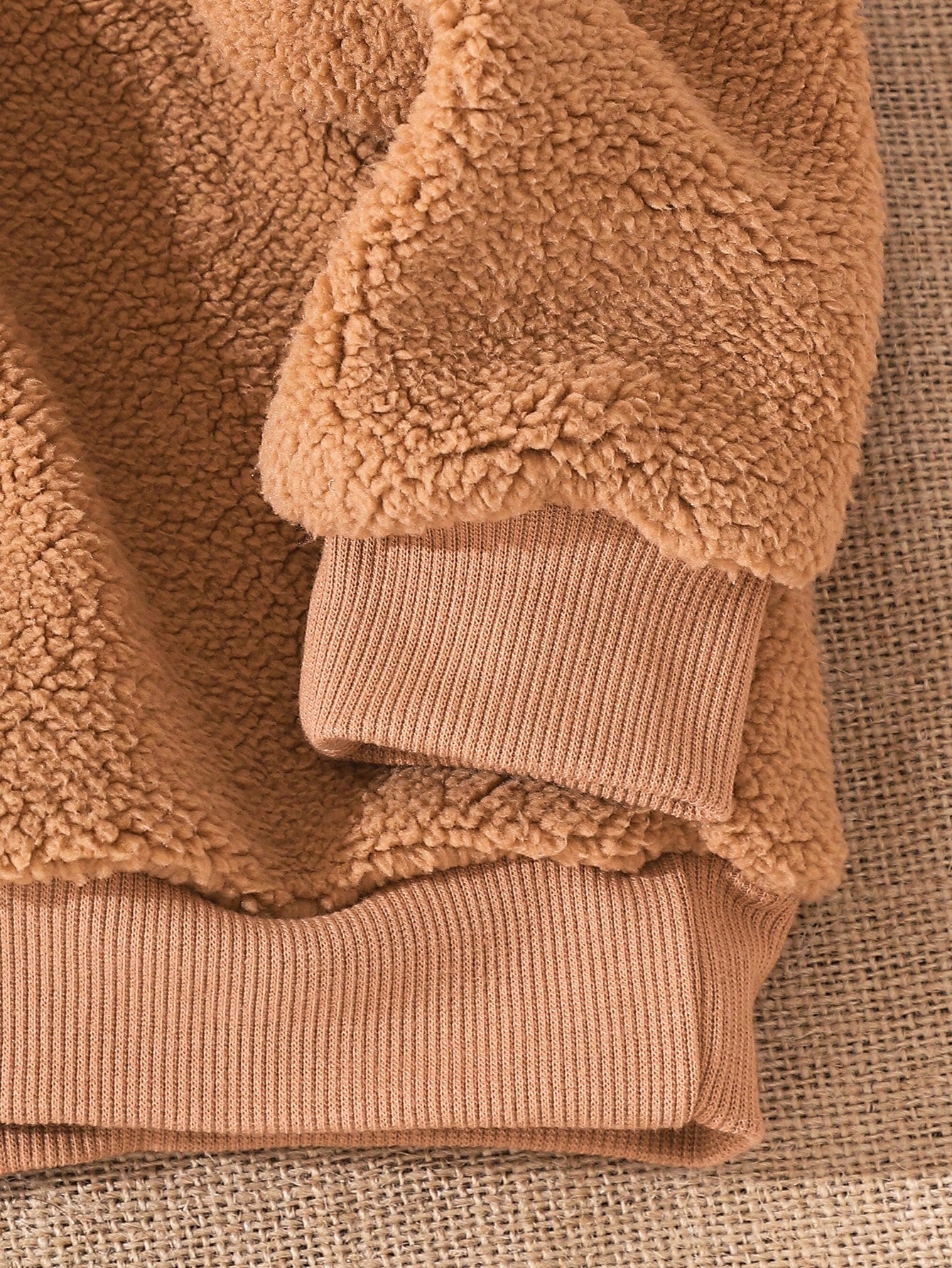 بلوزة هودي بأكمام طويلة مبطنة بالبر للرجال/أولاد الرضع خاكي عادي