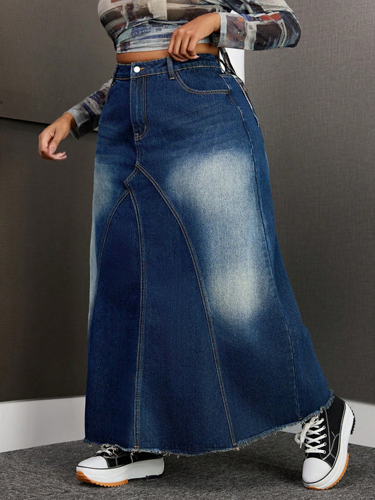 تنورة جينز طولية باكساس مقسومة عدم الامتداد للمرأة