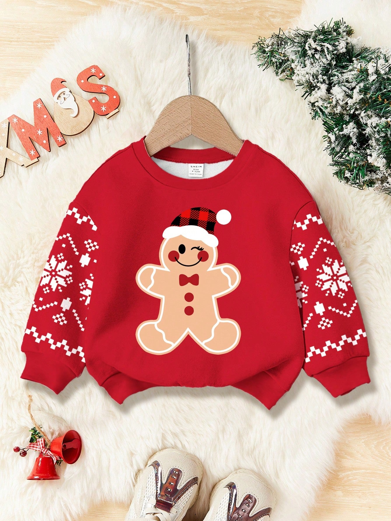 زي عيد الميلاد قميص ثقيل رقبة طاقم مريح بتصميم الرجل زنجبيل المطبوع بشكل رخو وواسع، مناسب للفتيات الصغيرات، مناسب للخريف/الشتاء