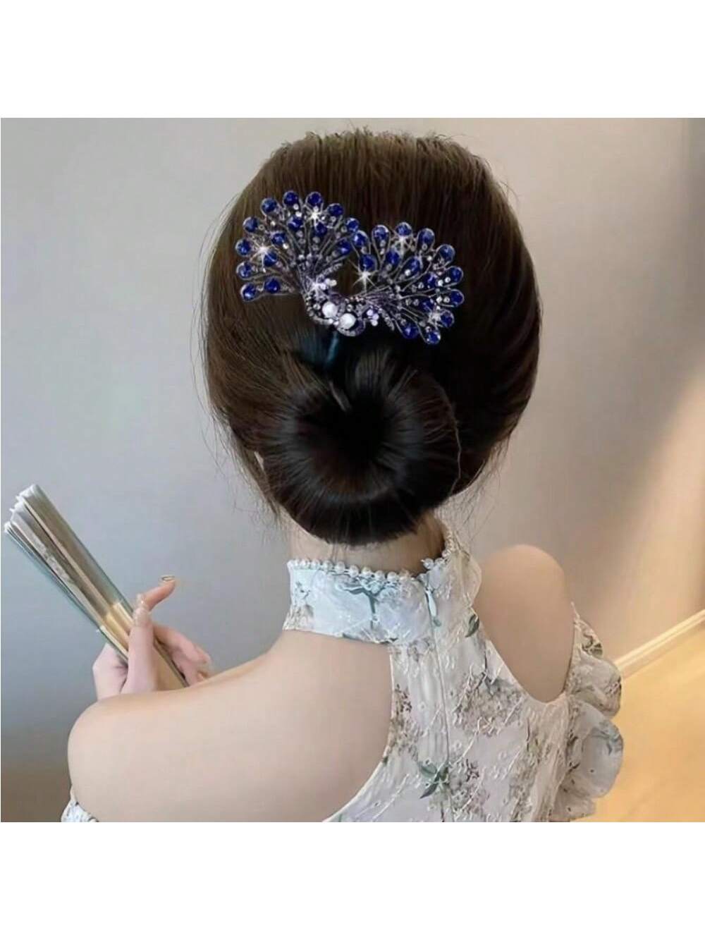 1 دبوس شعر مزخرف بريشة طاووس عتيق للنساء