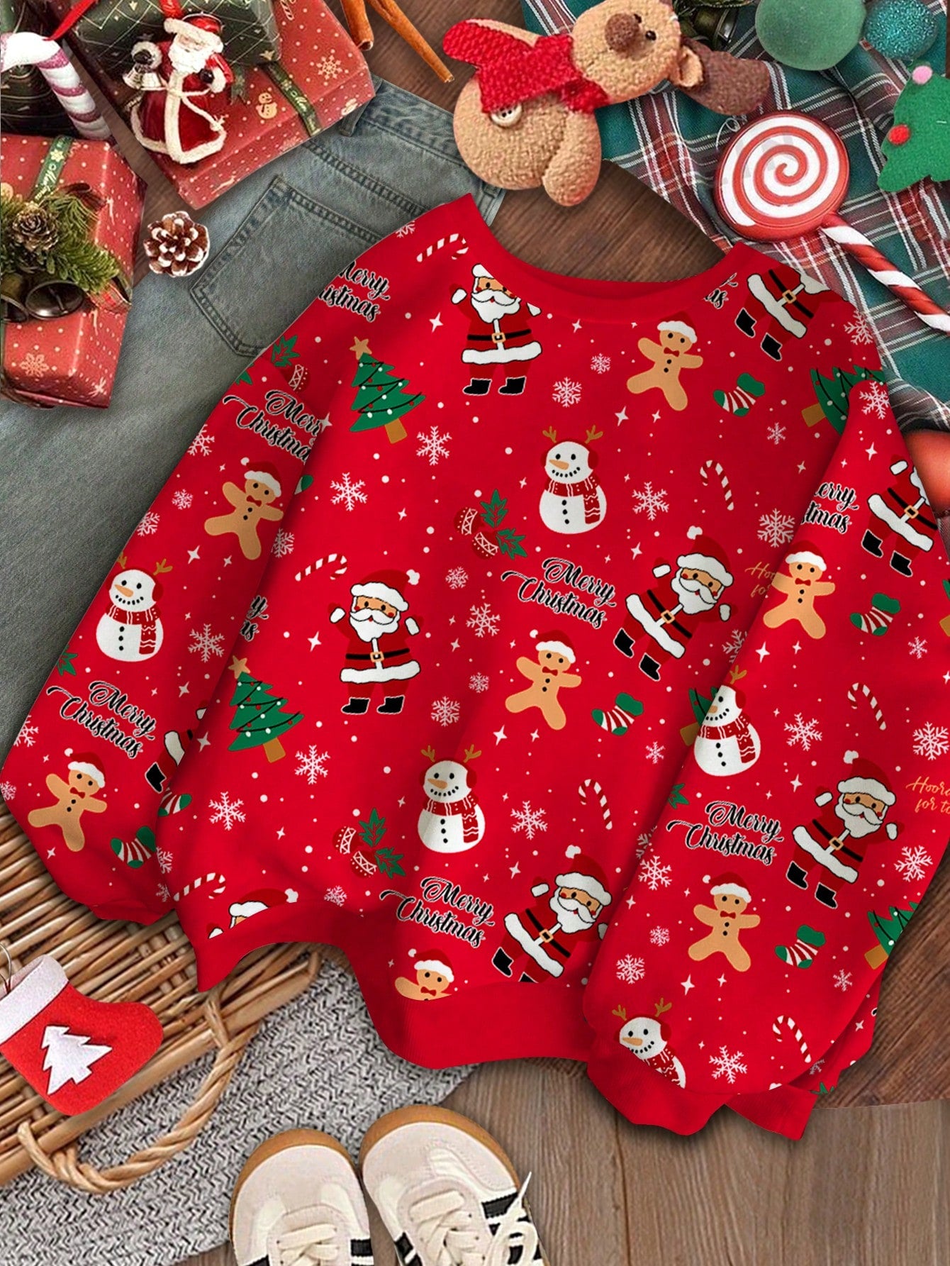 بلوزة كاجوال للبنات المراهقات مزينة برسوم كرتونية لسانتا كلوز
