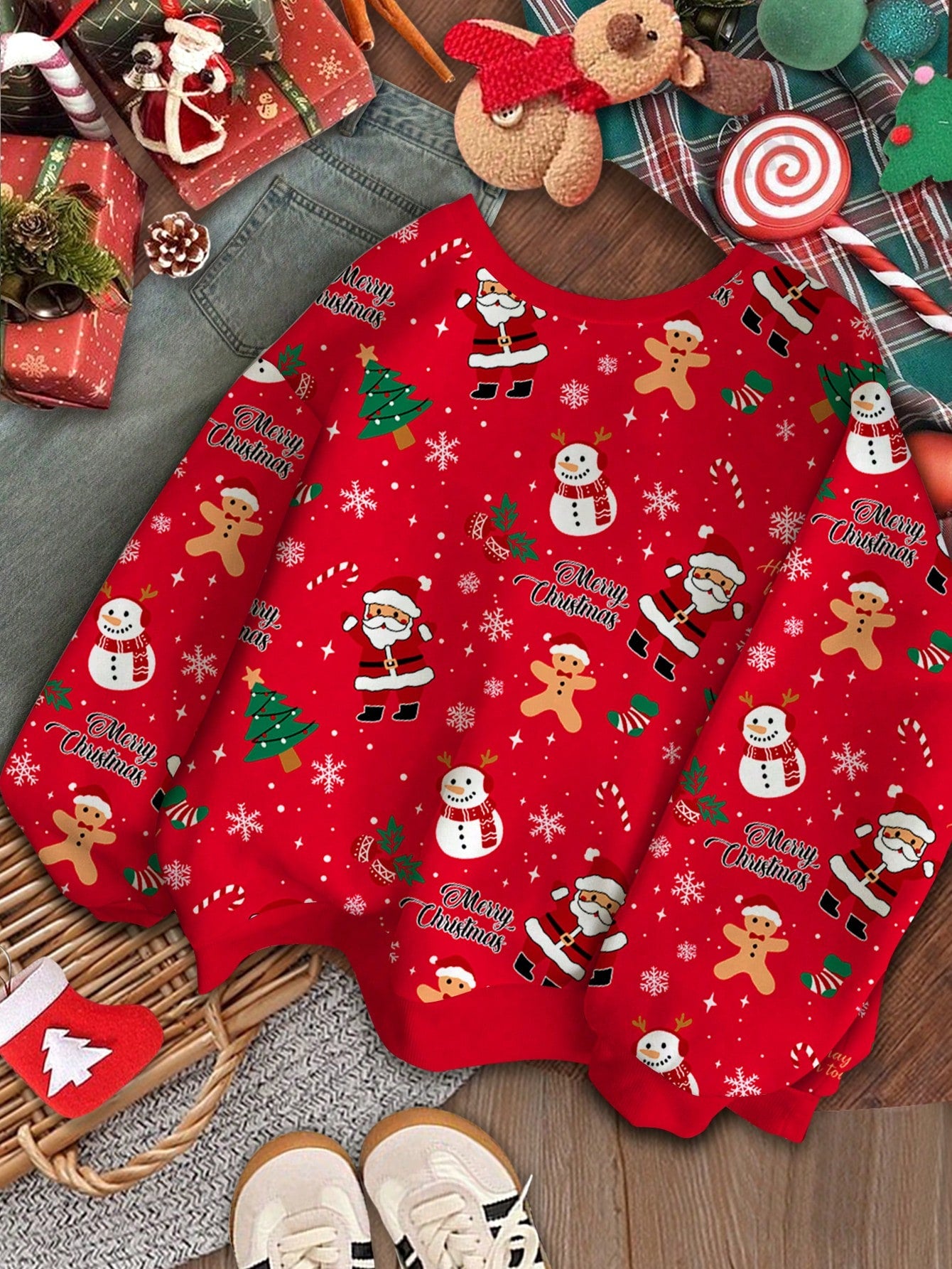 بلوزة كاجوال للبنات المراهقات مزينة برسوم كرتونية لسانتا كلوز