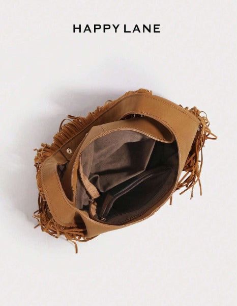 حقيبة كتف مزينة بالشراريب بطراز بوهيمي للنساء