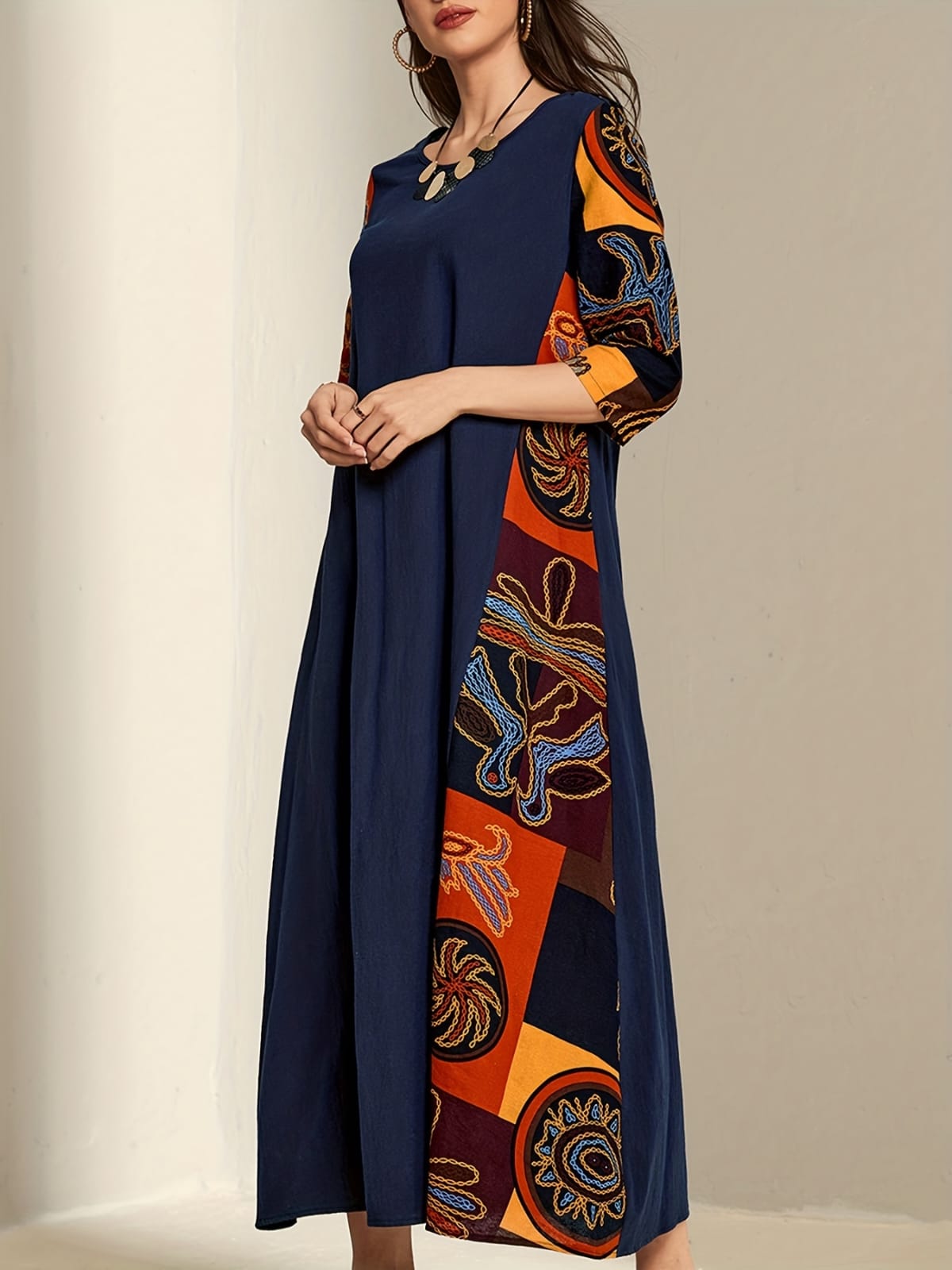 فستان نوم قصير الأكمام فضفاض مطبوع مقاس كبير