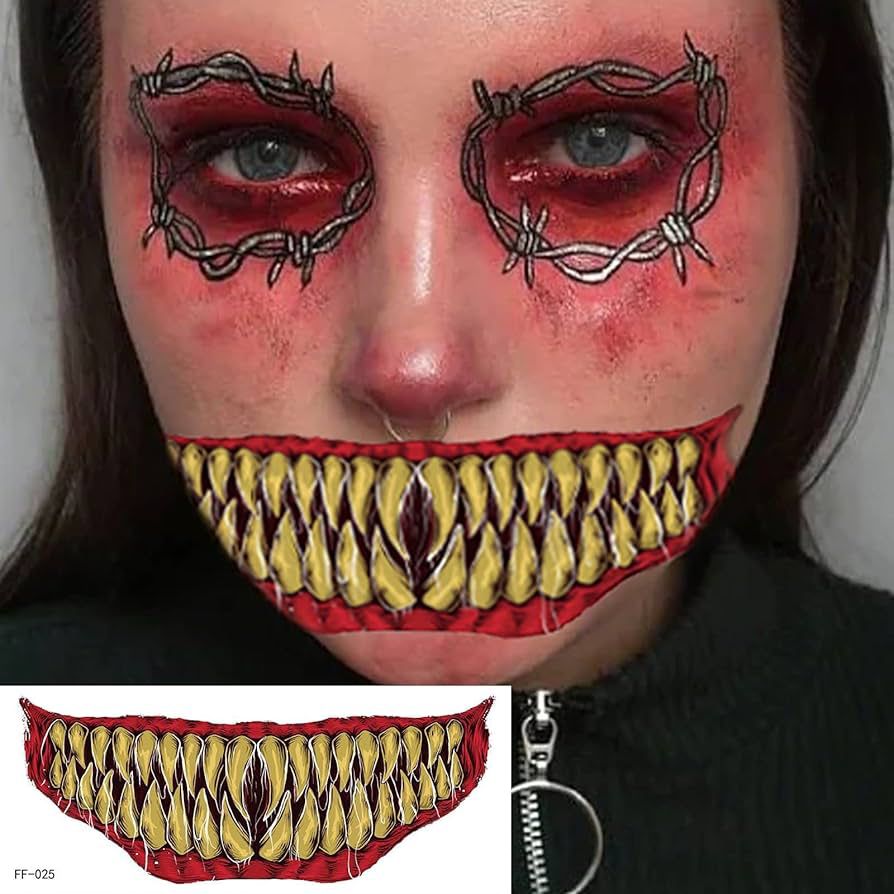 عبوة وشم مؤقت على شكل وجه فم كبير مرعب