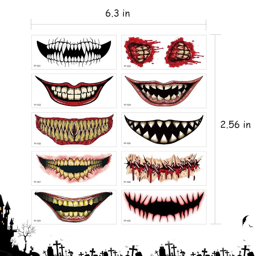 عبوة وشم مؤقت على شكل وجه فم كبير مرعب