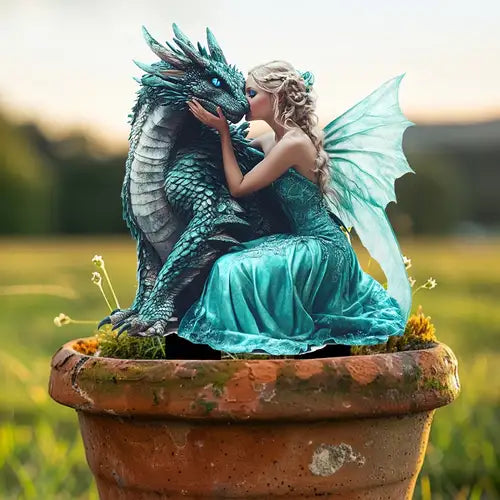 قطعة واحدة نحت على اكريليك أزرق لامع بشكل تنين