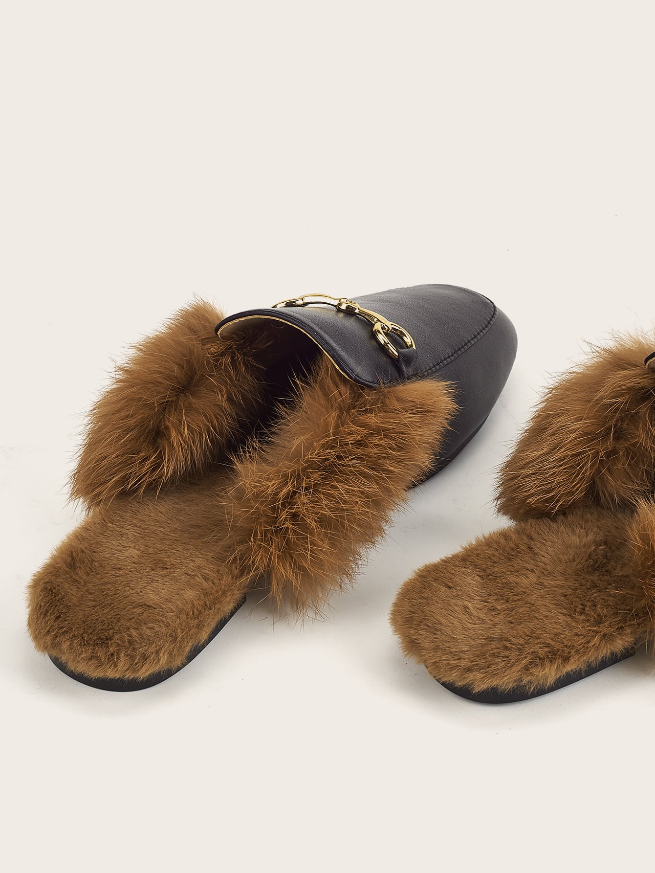 مزخرف ببت الحصان مناسب واسع حذاء مولر لوفر أسود زغبي مبطن حراري أحذية مسطحة الى امرأة