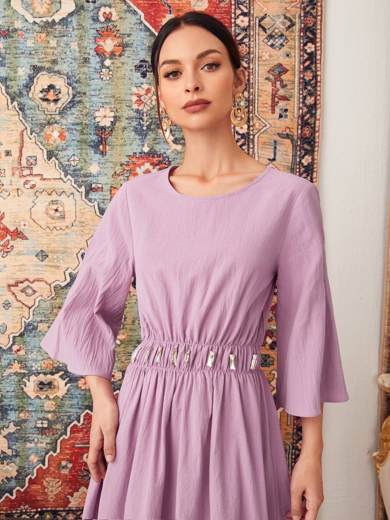 فستان بتفاصيل حجر الراين بخصر مطاطي