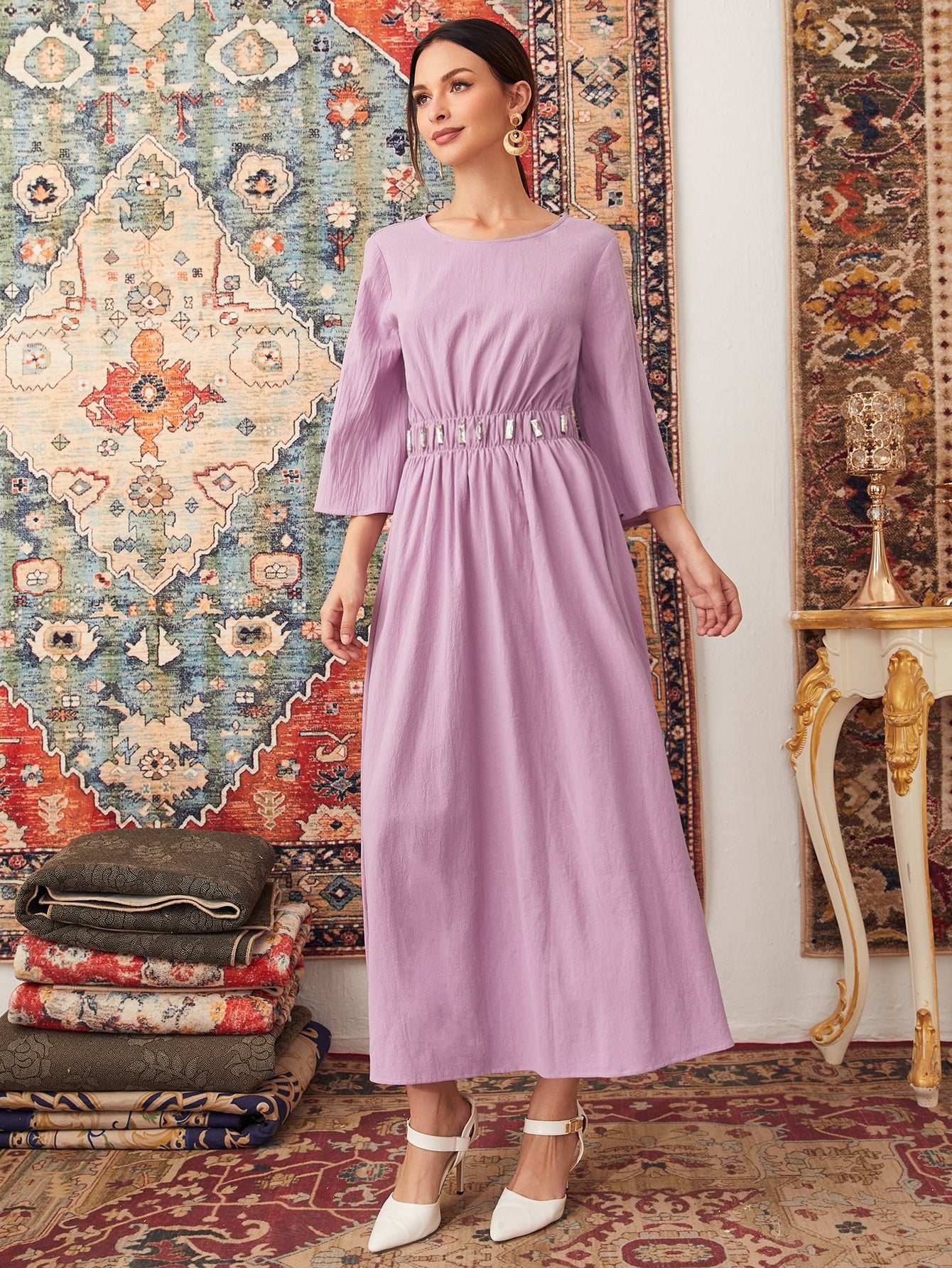 فستان بتفاصيل حجر الراين بخصر مطاطي