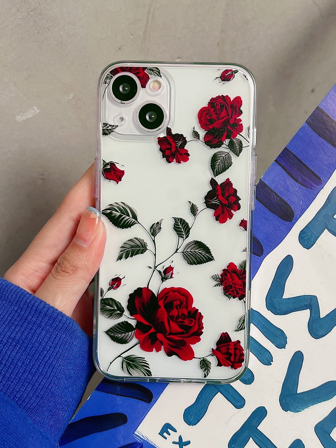 كفر هاتف شفاف نمط الورد