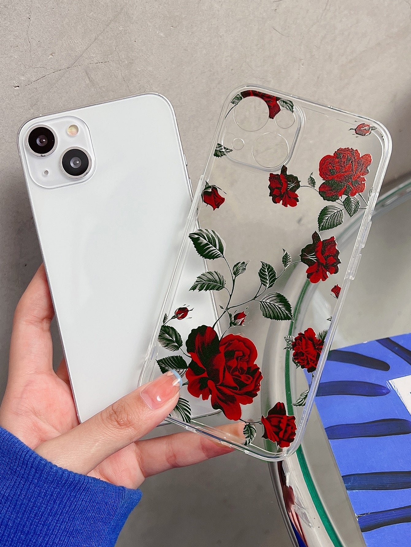 كفر هاتف شفاف نمط الورد