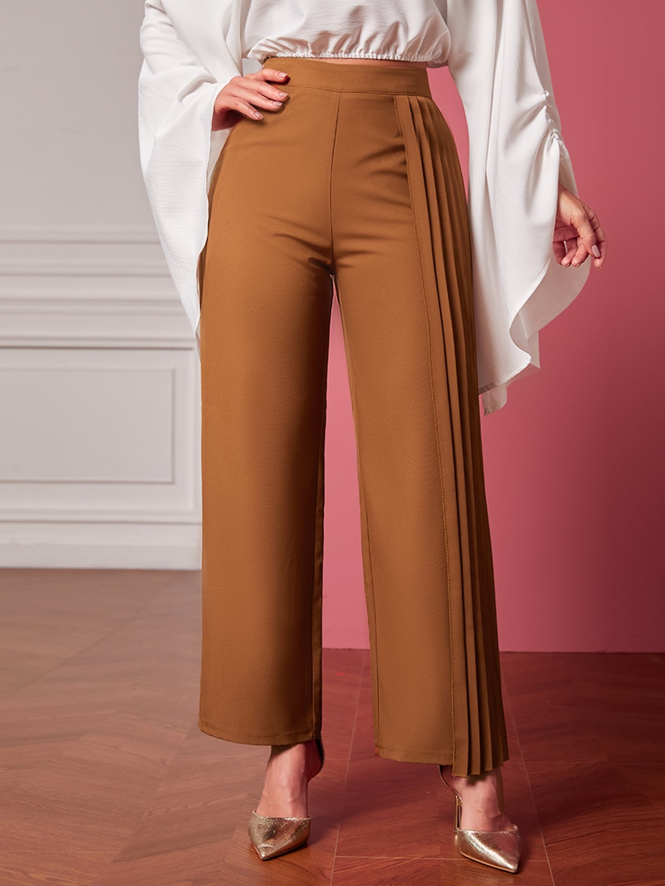 بنطلون بساق مستقيم تجاعيد لوحة