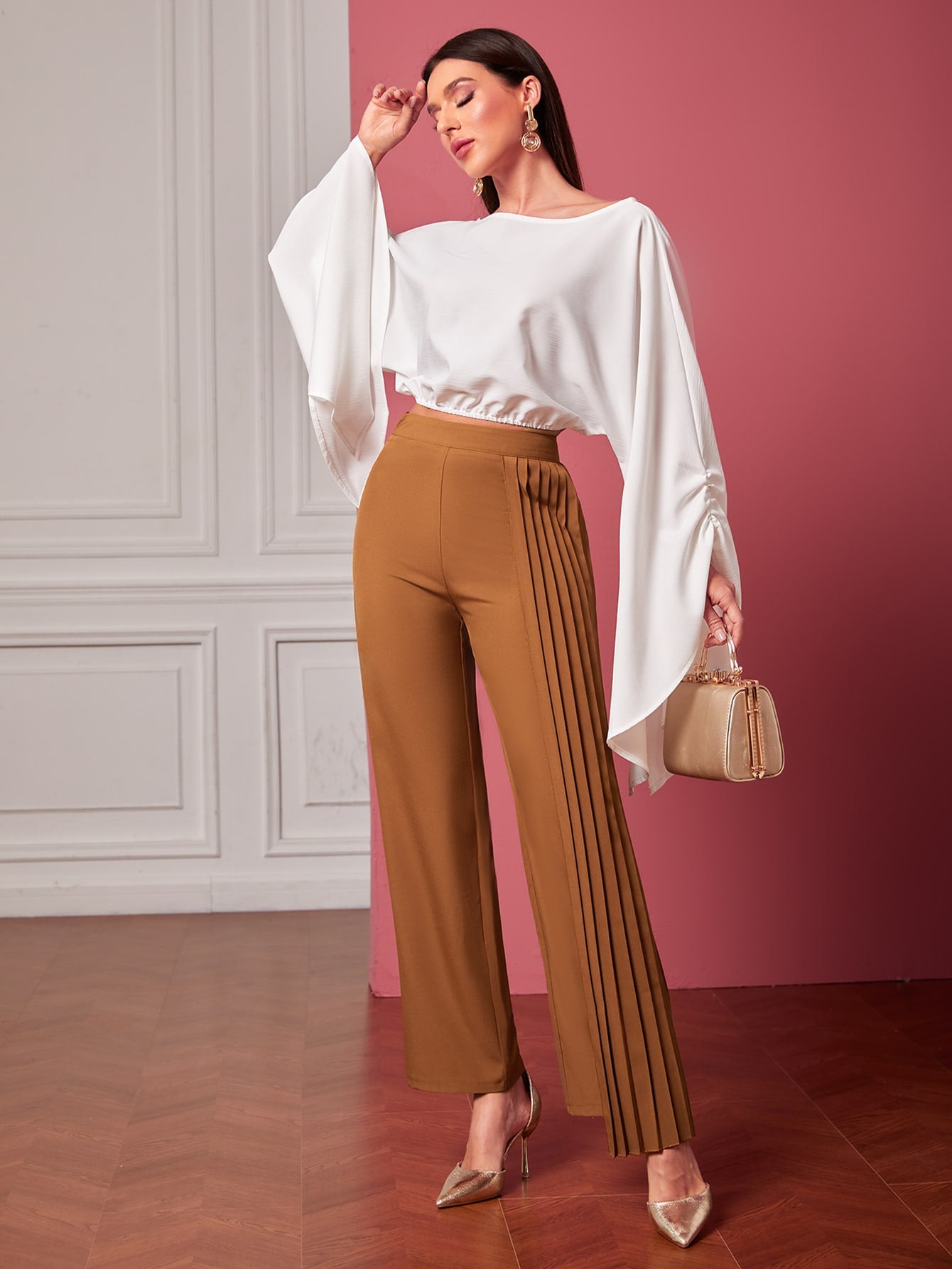 بنطلون بساق مستقيم تجاعيد لوحة