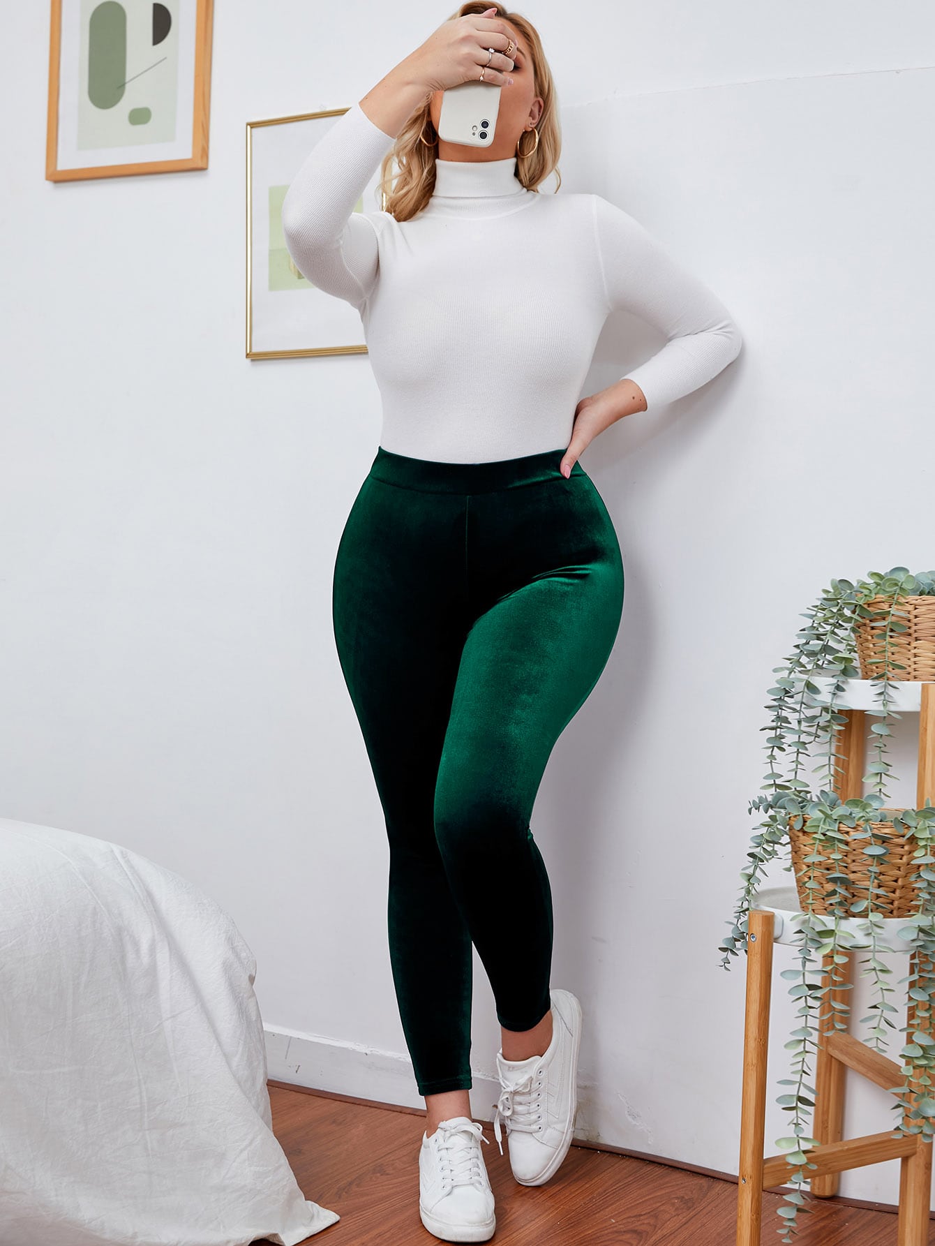 طماق خصر عالي مخملي مقاس كبير