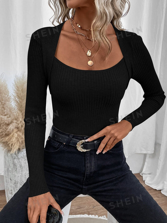 كنزة صوف موحدة اللون محبوك مضلع