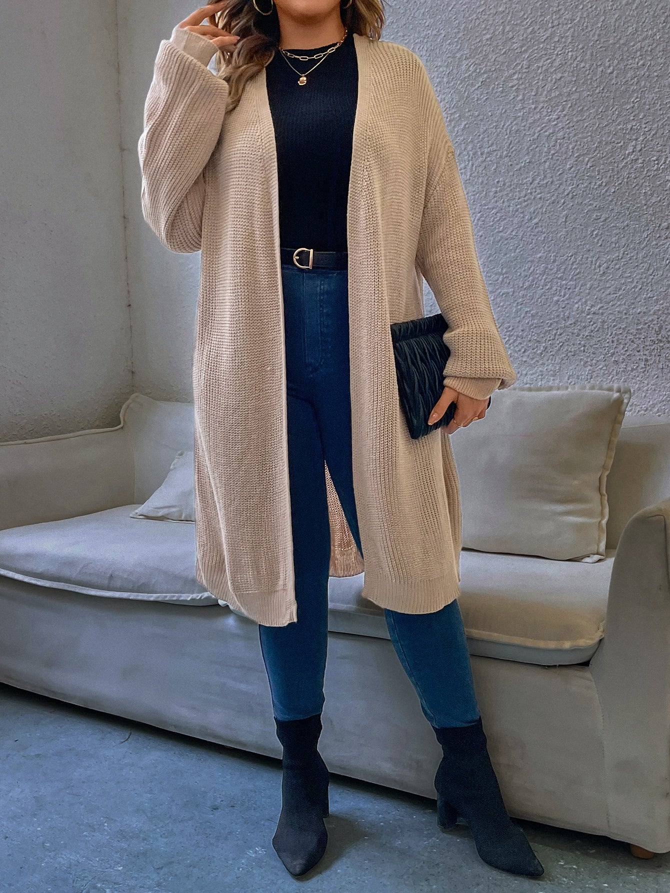 كارديجان منخفض الاكتاف مفتوح امامي مقاس كبير