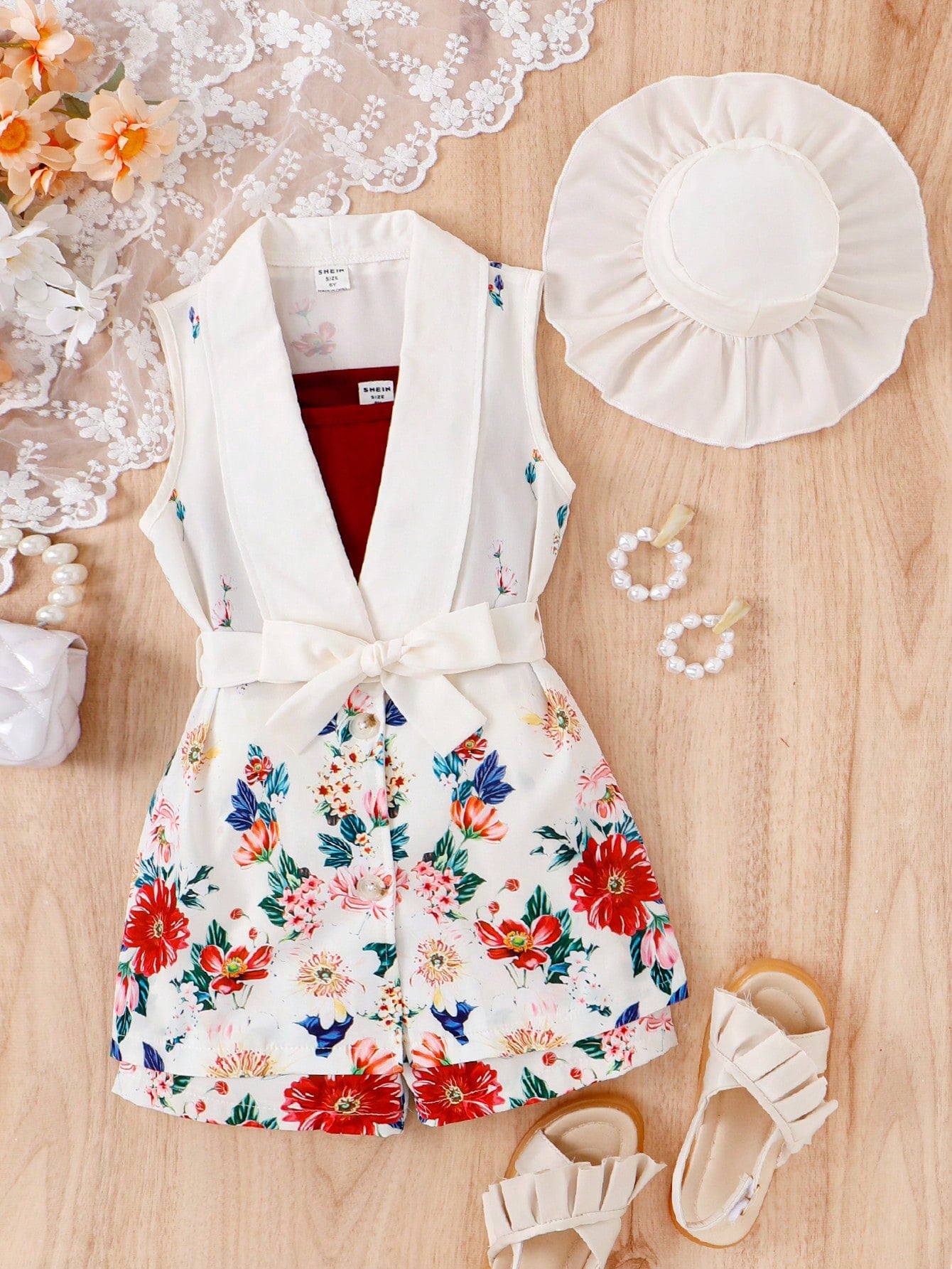 معطف صدري للبنات الصغار طباعة الأزهار