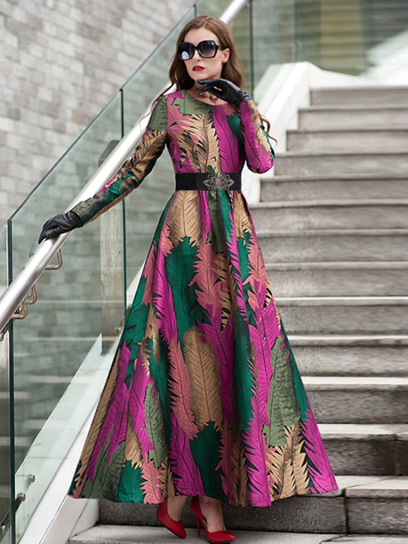 فستان حفلة طباعة ورقة