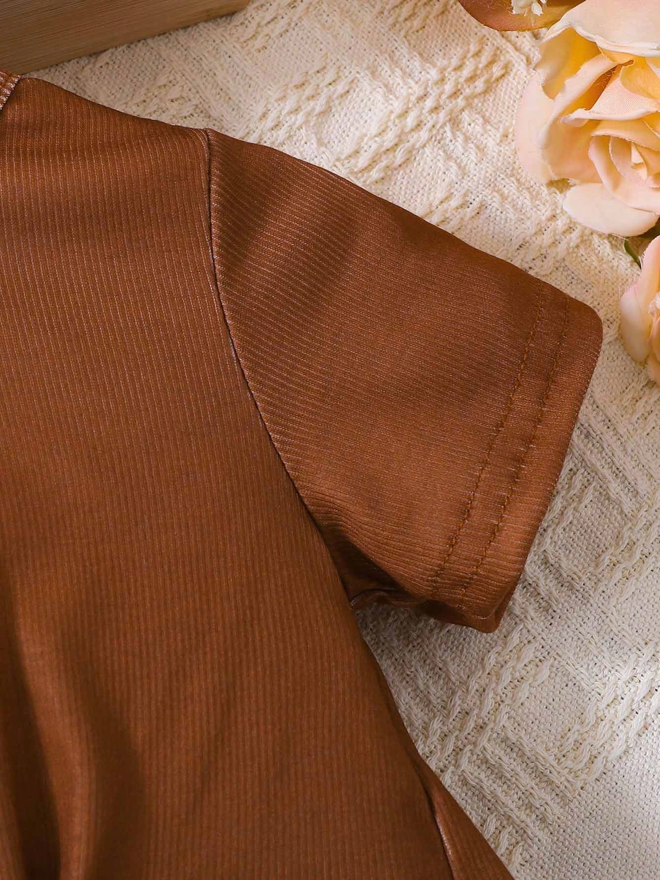 للاطفال بطباعة سلسلة فستان كامي و معقود من الأمام تي شيرت