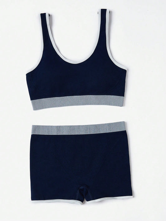 طقم حمالة صدر شريط متباين سلس وسروال داخلي