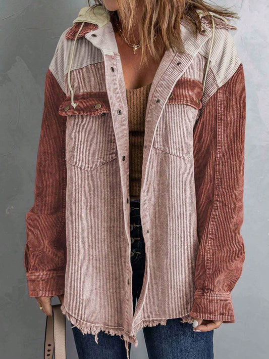 معطف قطني ألوان متباينة جيب قلاب منخفض الاكتاف