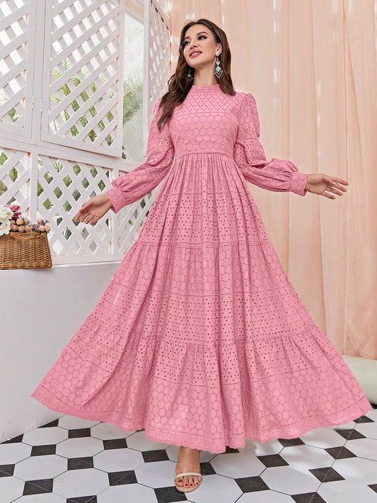 فستان بشريط A مطرز حلقي حافة مكشكشة