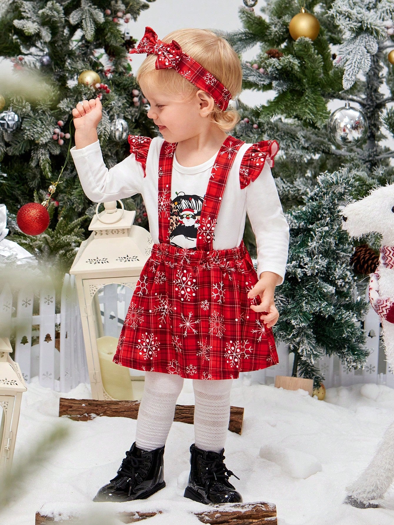 طفلة عيد الميلاد ندفة الثلج طباعة كشكش تقليم ارتداءها وتنورة ميدعة وعقال