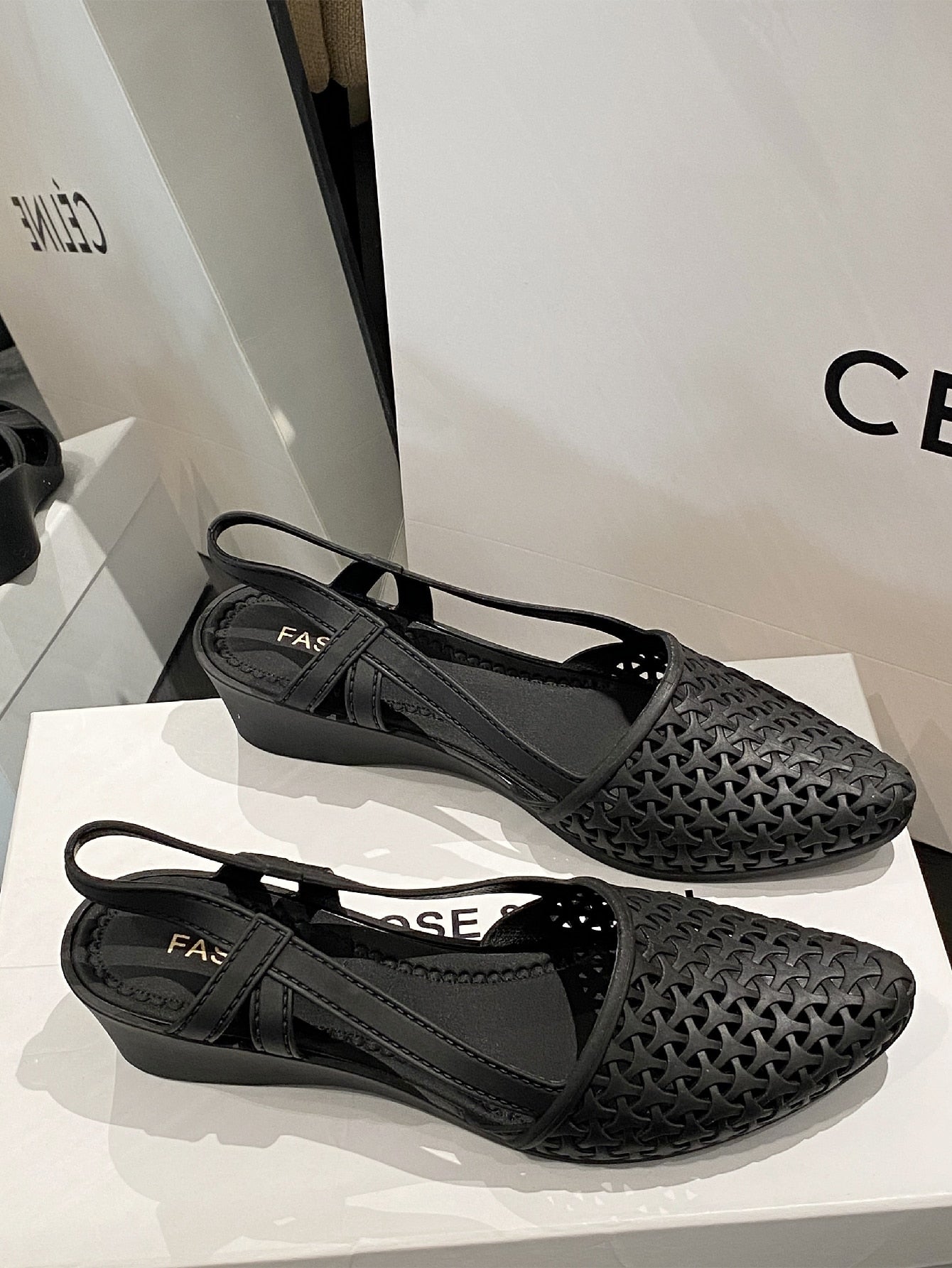 صنادل للنساء اصبع مدبب هلام مع منسوج تصميم و قص مجوف التفاصيل للصيف , شاطئ بحر , و السفر , المواد البلاستيكية