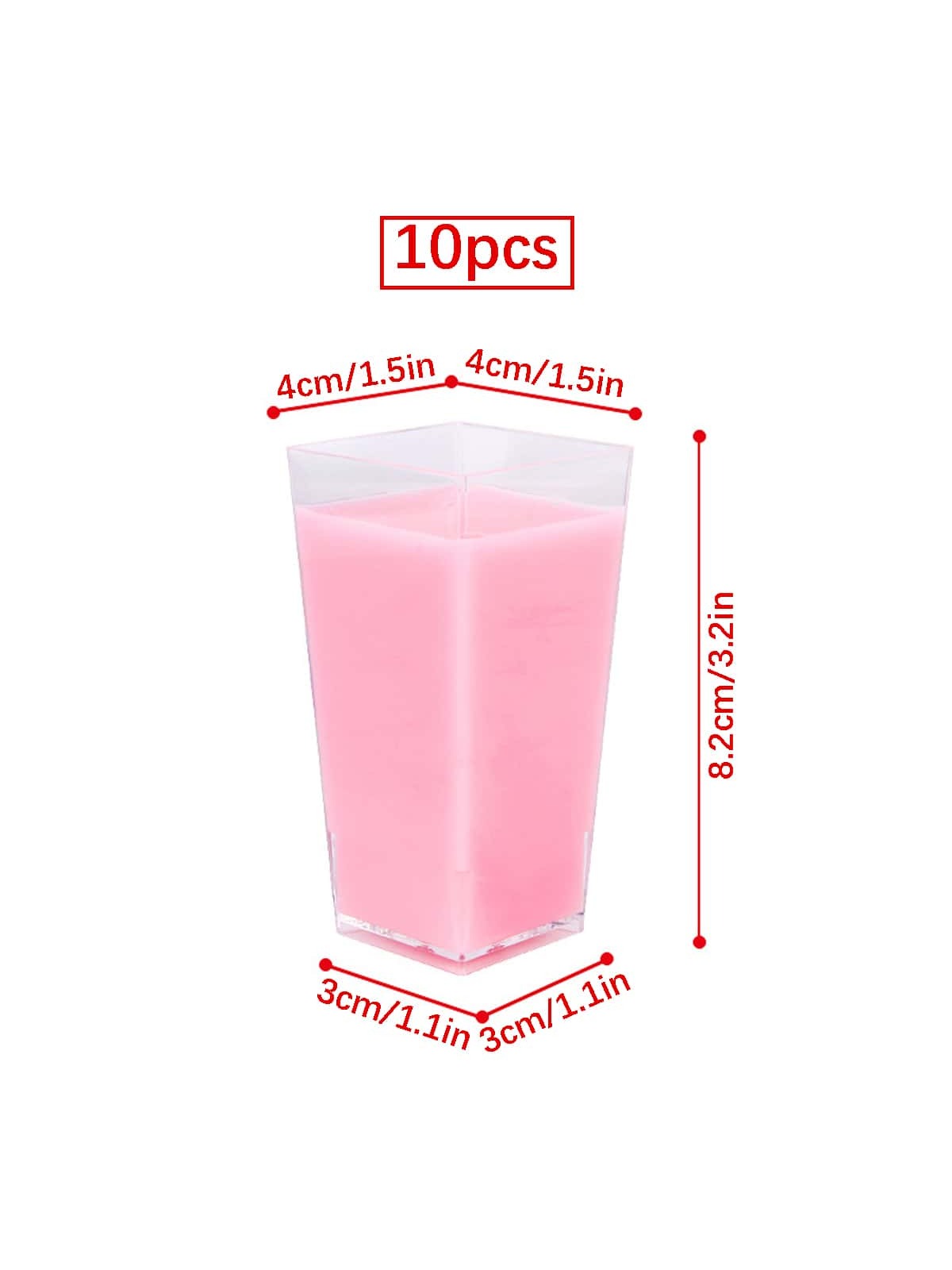 كوب حلوى بلاستيكي بشكل مربع مجموعة مكونة من 10 قطع ، كوب موس، كوب كيك، كوب منوم، كوب سلطة