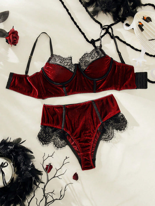 طقم ملابس داخلية دانتيل رمش حلقة معدني