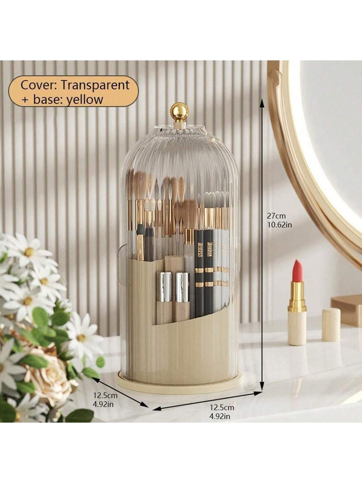 Makeup Brush Holder Organizer with Lid ,360° Rotating Makeup Brush Organizer,5 Slot Make up Brushes Cup for Cosmetics, Nail Polish, Art Supply, Bathroom Vanity Desktop Organizer