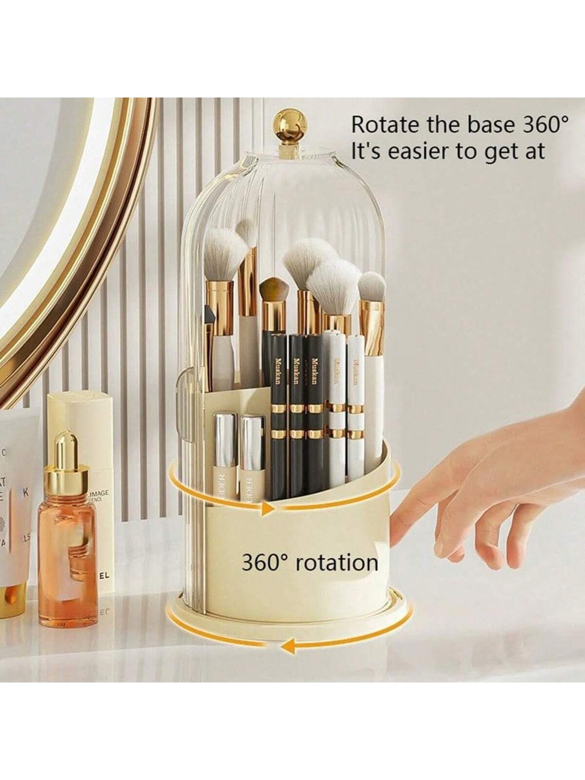 Makeup Brush Holder Organizer with Lid ,360° Rotating Makeup Brush Organizer,5 Slot Make up Brushes Cup for Cosmetics, Nail Polish, Art Supply, Bathroom Vanity Desktop Organizer