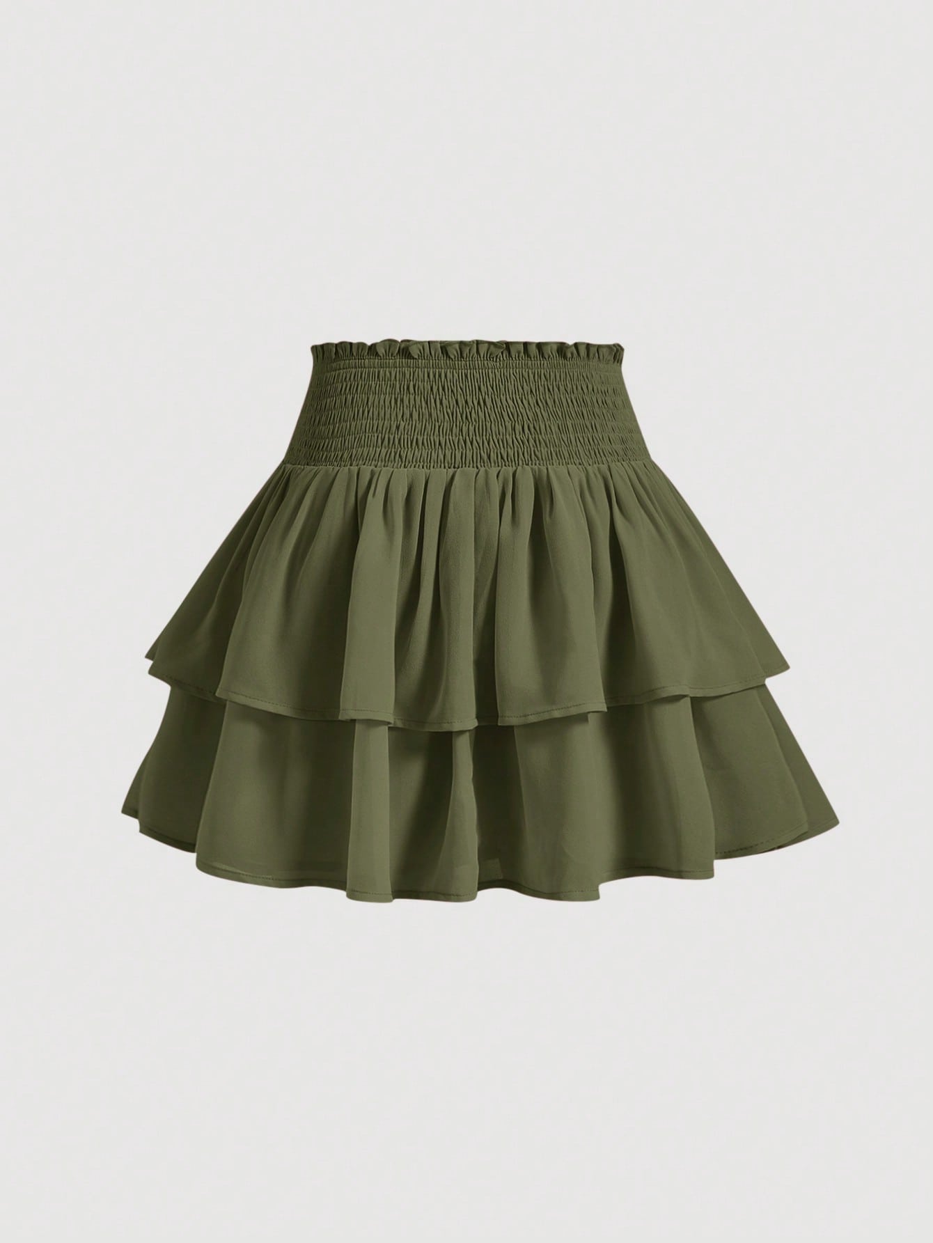 تنورة خصر عالي بالتجاعيد طبقتين حافة