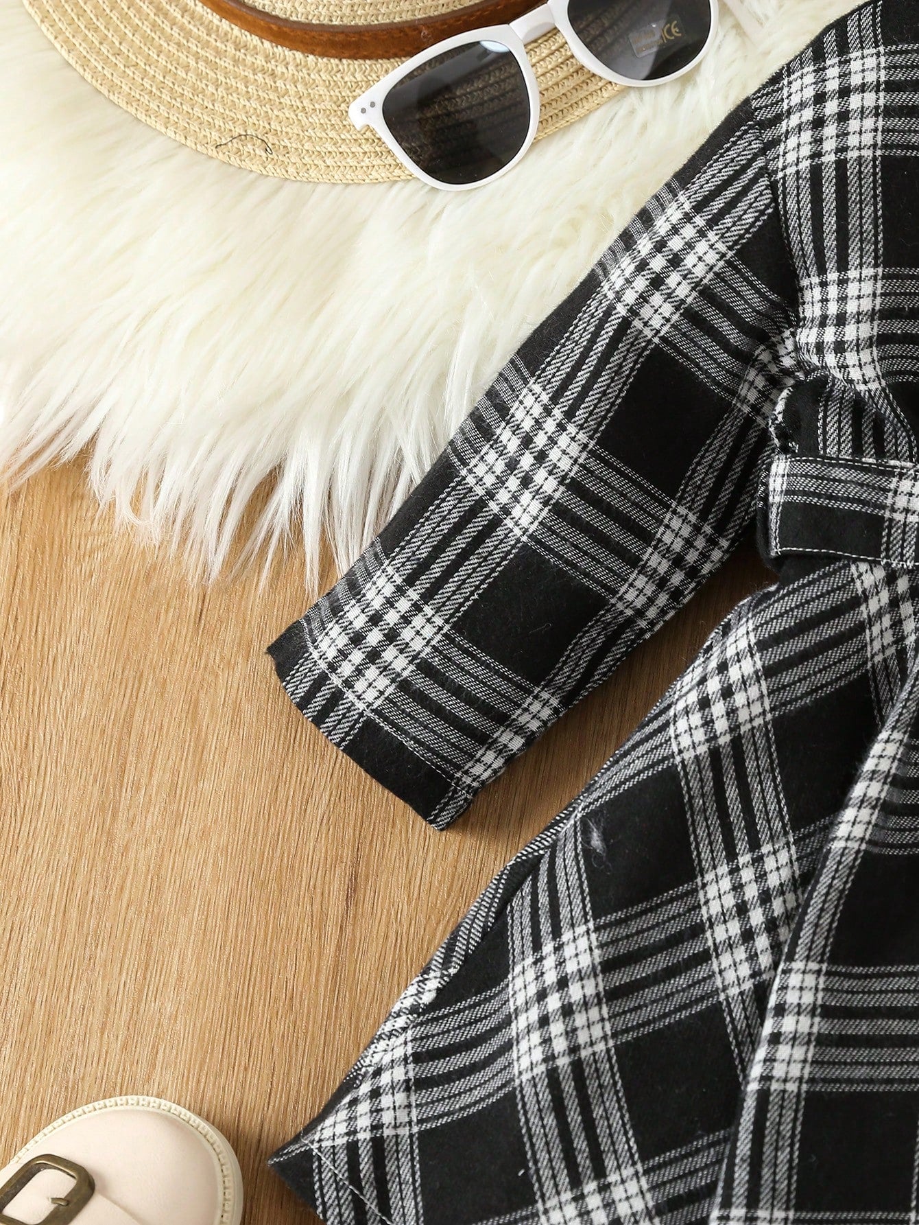 فستان قميص بجرافيك شعار ومربع النقش لونين حزام للبنات الاطفال