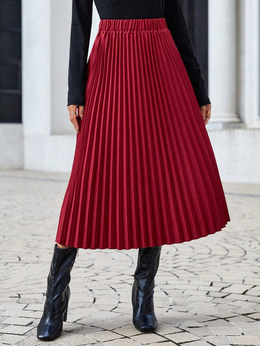 تنورة ذو تجاعيد موحدة اللون خصر عالي