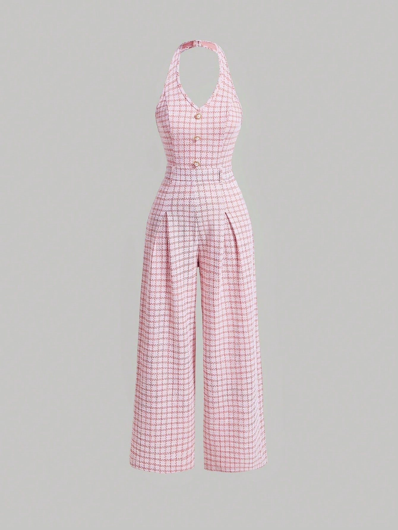 بدسويت بساق واسع طباعة مربع النقش بدون تي شيرت