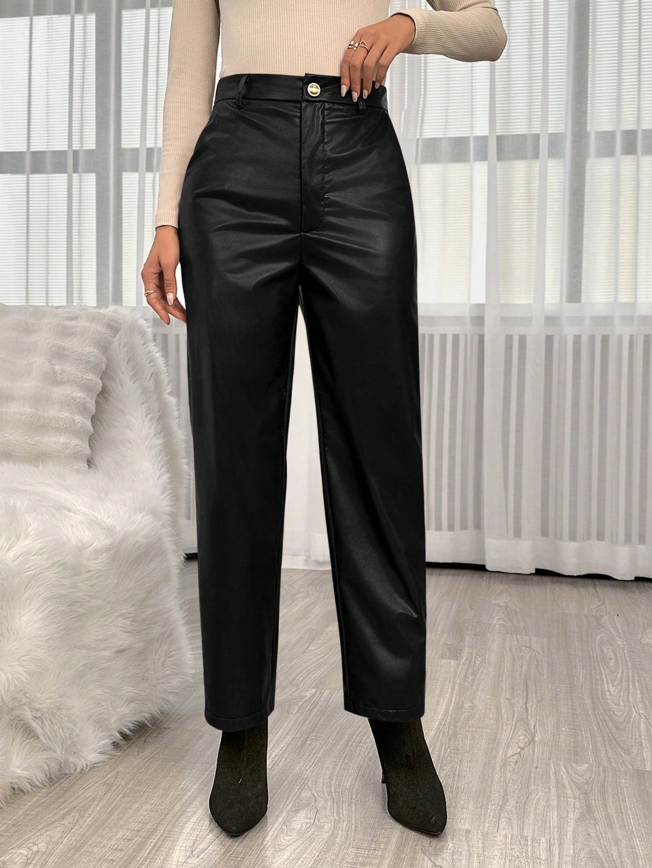 Privé بنطلون جيب مائل جلد صناعي