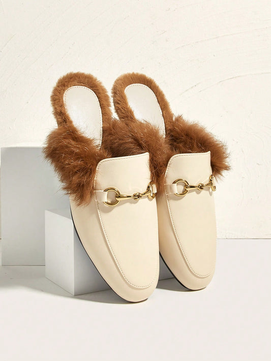 أحذية مولر للنساء مسطح فروي شباشب , أسلوب , البني الفاتح