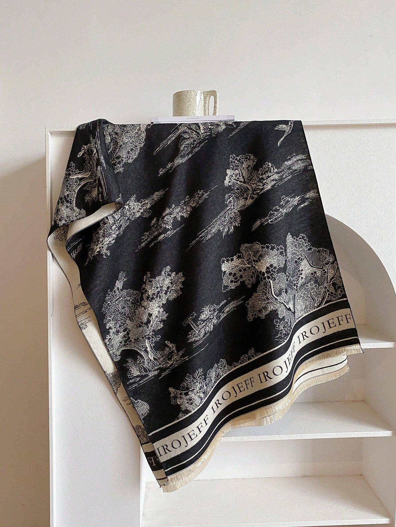 قطعة واحدة من وشاح الكشمير المقلد على الوجهين للسيدات منسوج بأنماط نباتية، شال للدفء في الخريف والشتاء، مناسب للاستخدام اليومي