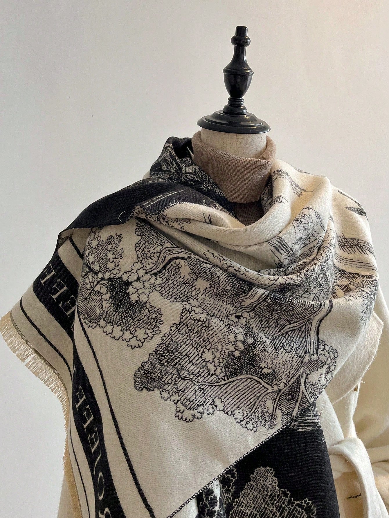 قطعة واحدة من وشاح الكشمير المقلد على الوجهين للسيدات منسوج بأنماط نباتية، شال للدفء في الخريف والشتاء، مناسب للاستخدام اليومي