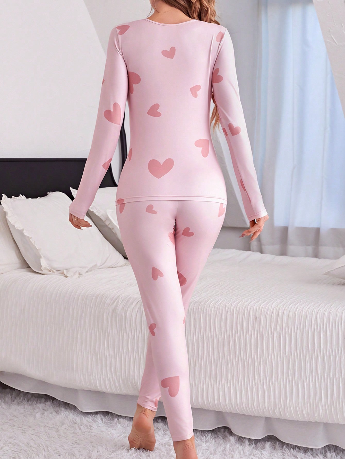 طقم ملابس داخلية حرارية ضيقة بنمط القلب