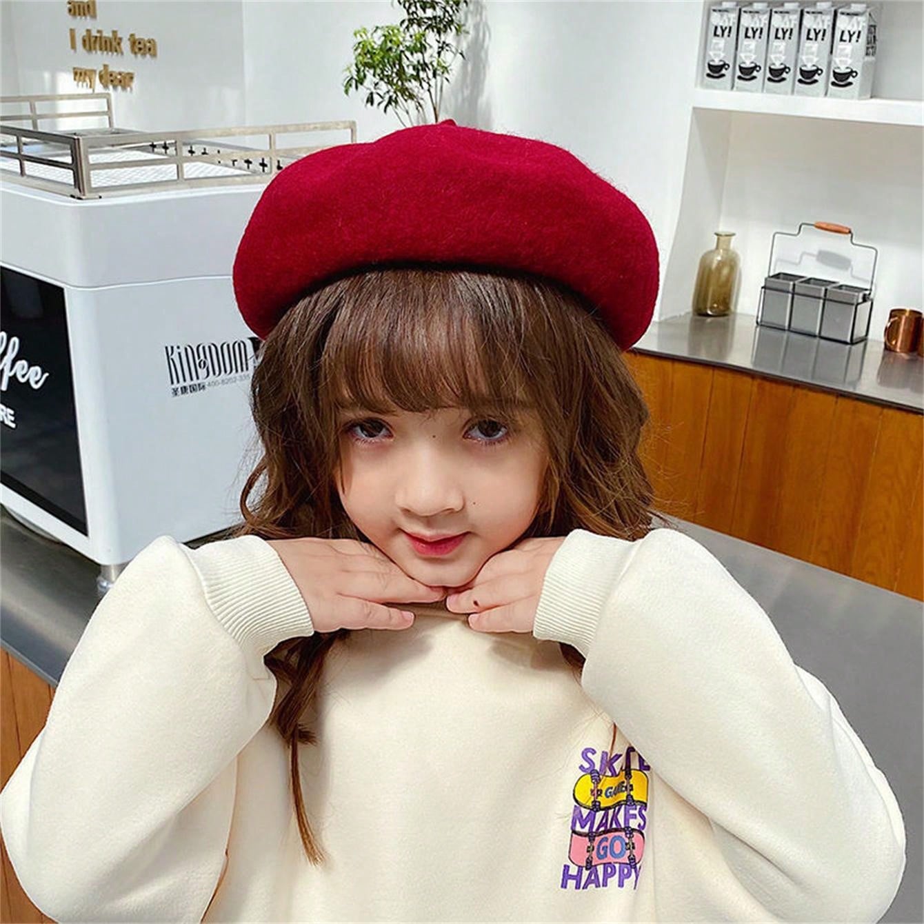 قبعة بريه صوف للبنات في الخريف والشتاء، قبعة بريه جذابة ولطيفة للأطفال مطابقة للأهل