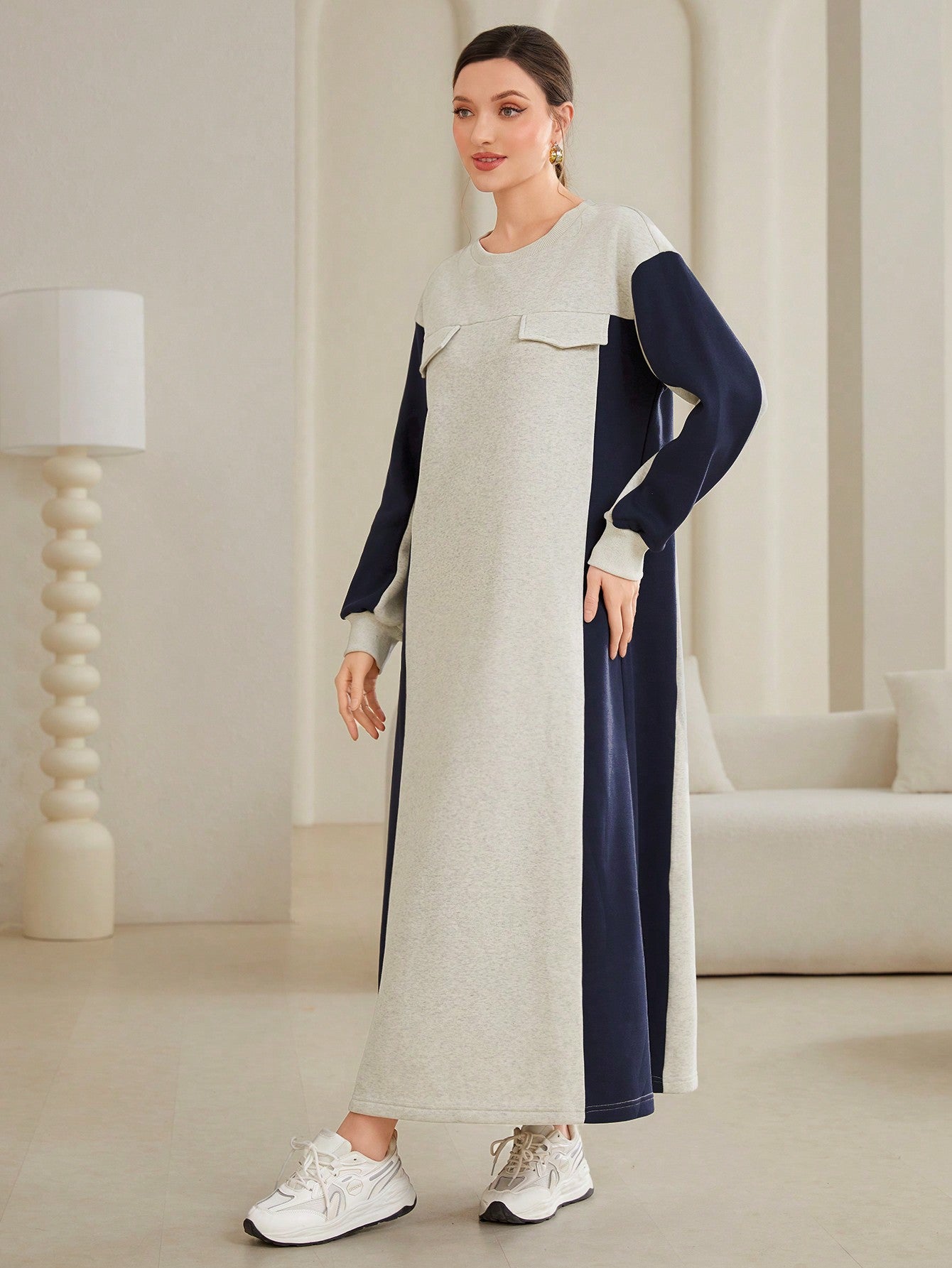 فستان سويت شيرت بلوك الوان نسائي