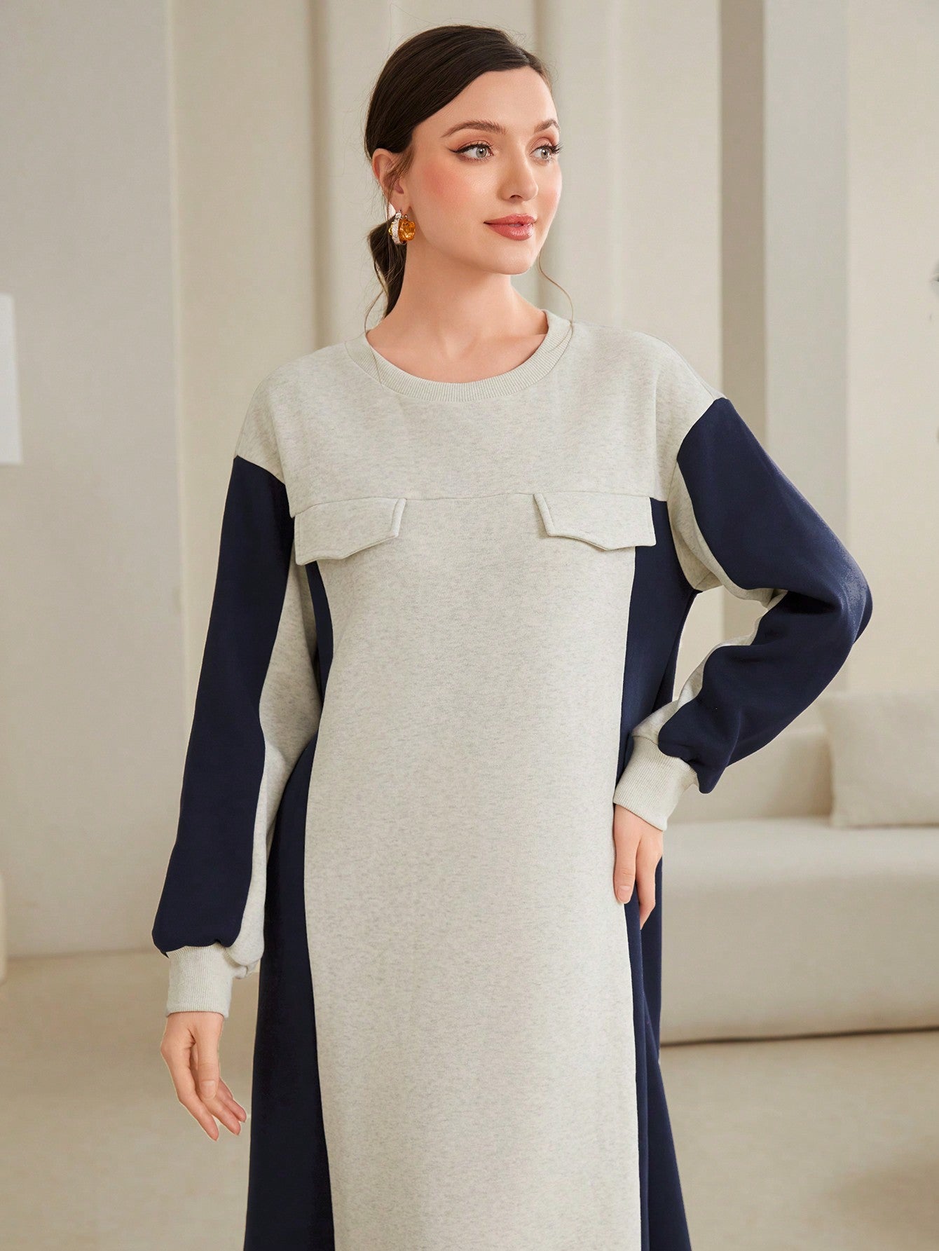 فستان سويت شيرت بلوك الوان نسائي