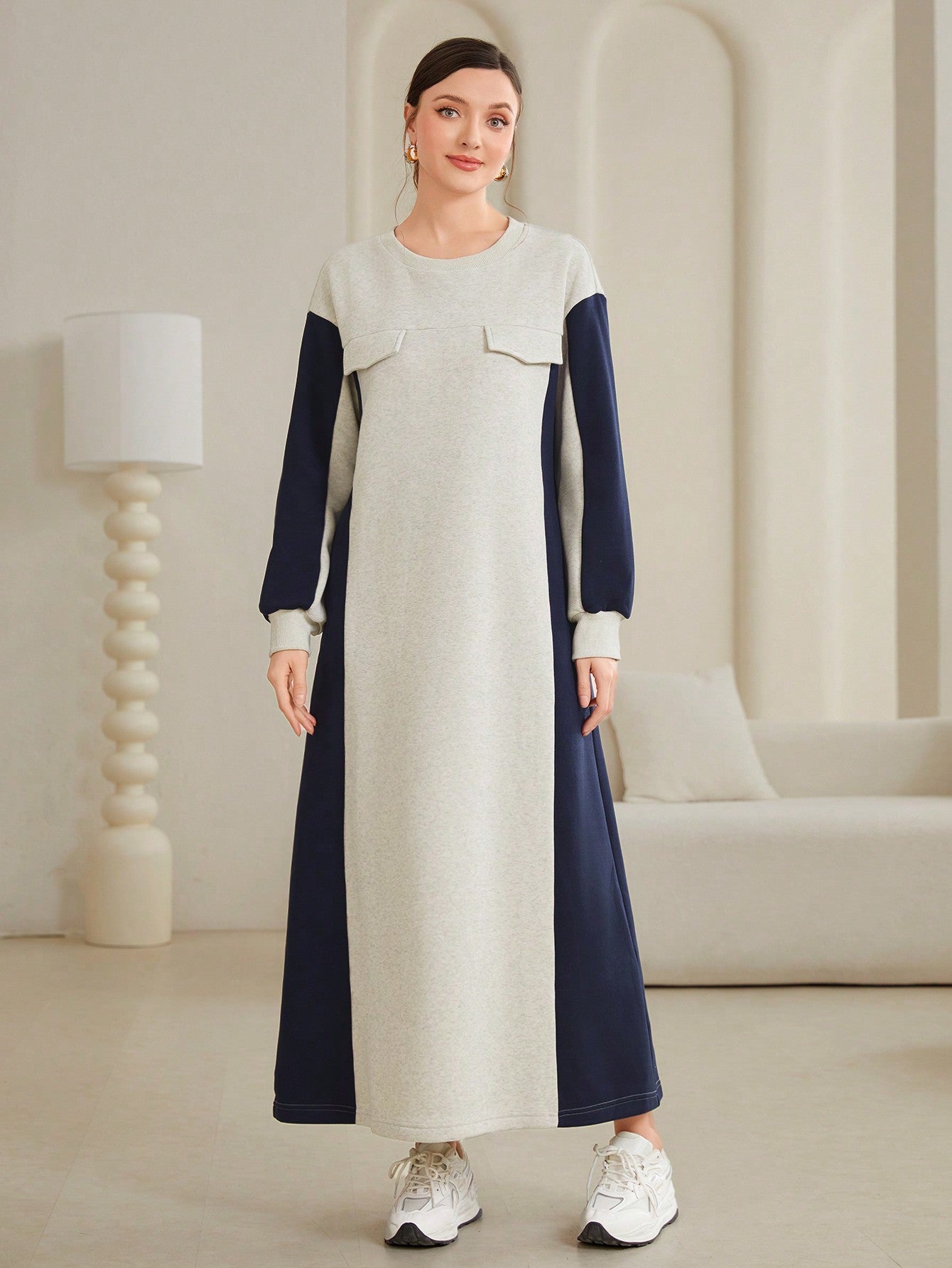 فستان سويت شيرت بلوك الوان نسائي