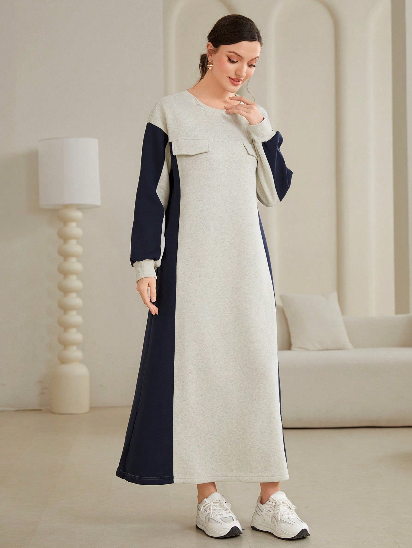 فستان سويت شيرت بلوك الوان نسائي