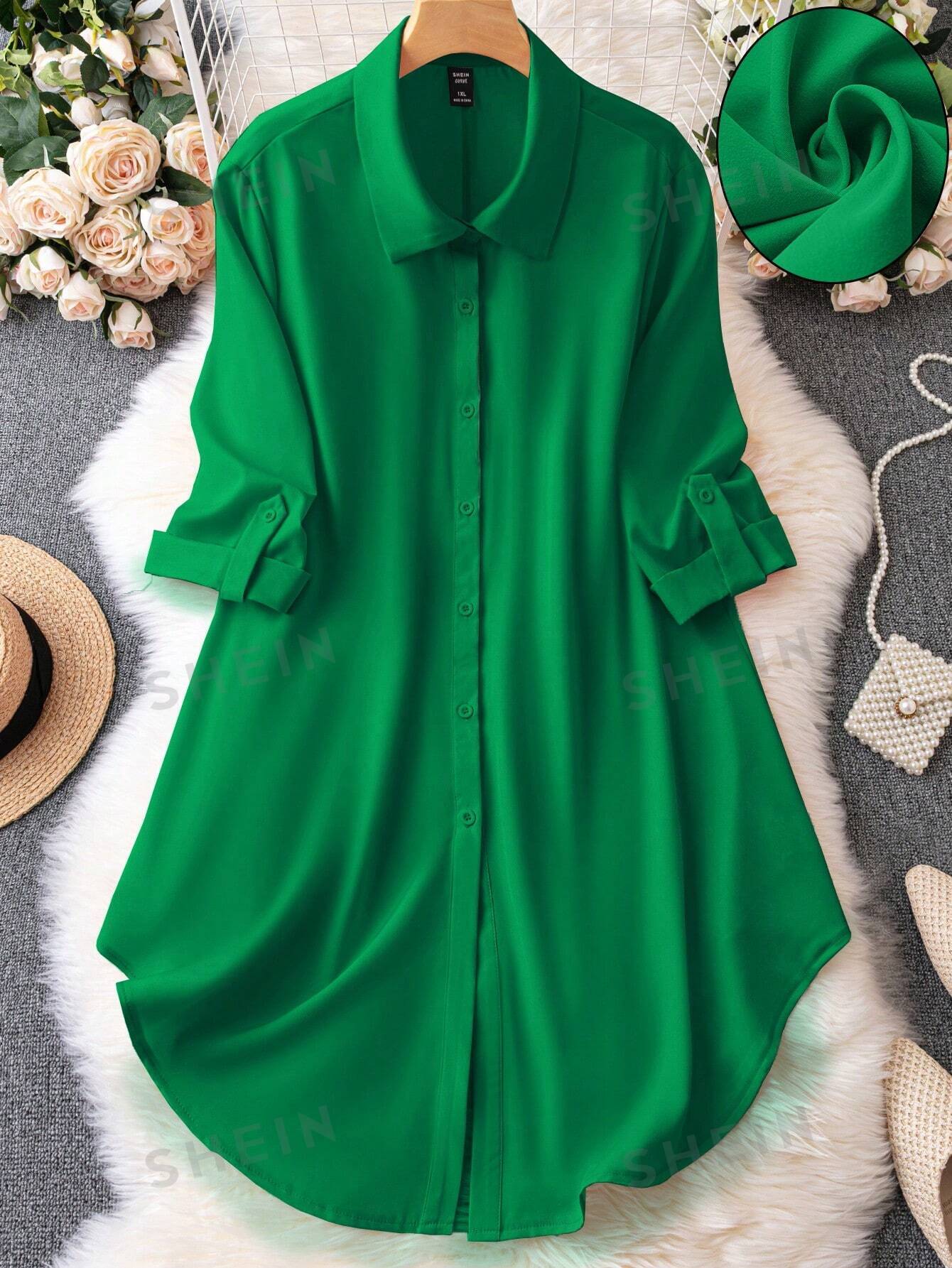 فستان نسائي بأكمام قابلة للتدوير وقميص بحجم زائد