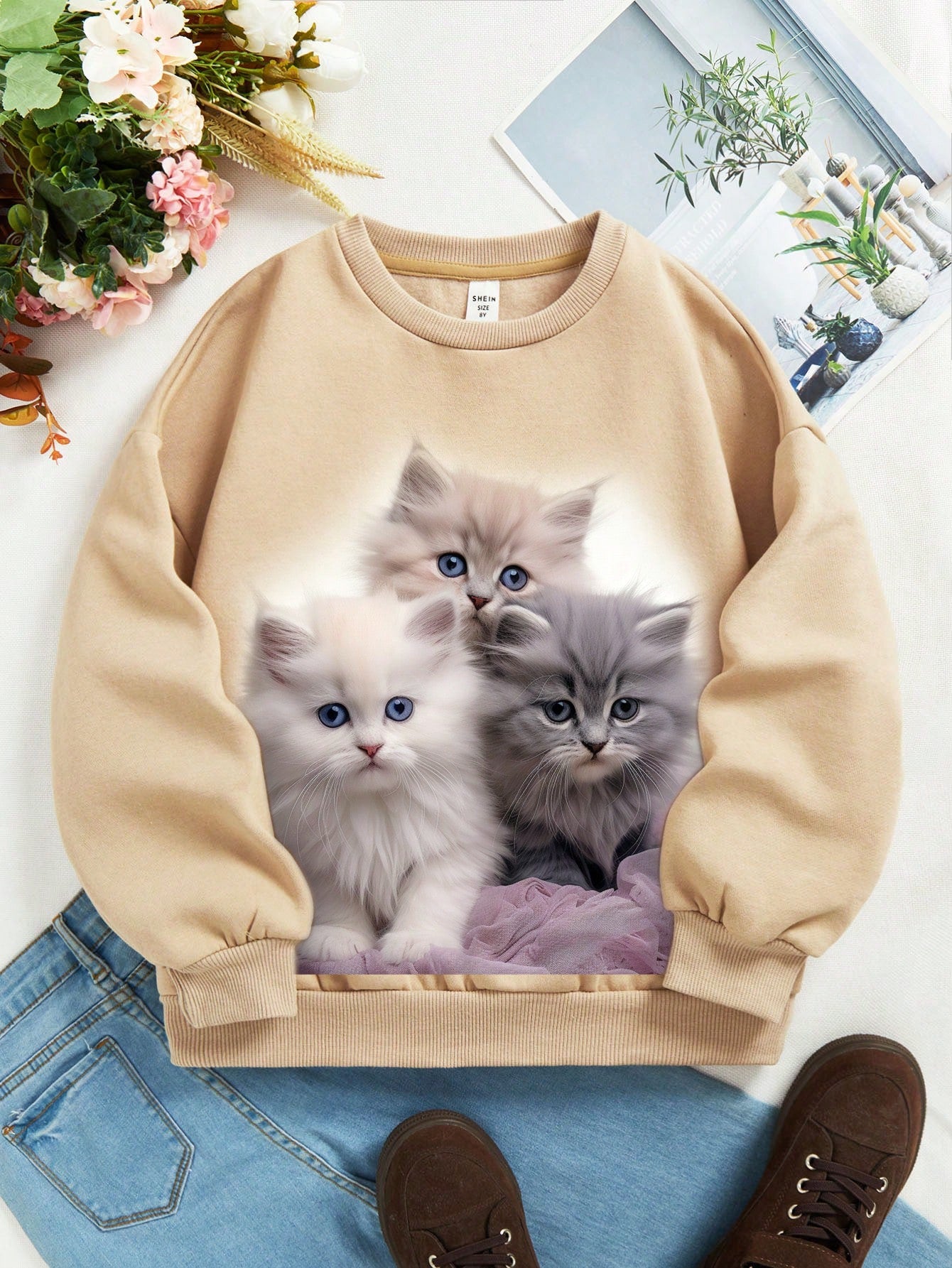 سترة كاجوال بطبعة كرتونية للفتيات الكبيرات بأكمام طويلة مسامية، مناسبة لفصلي الخريف والشتاء